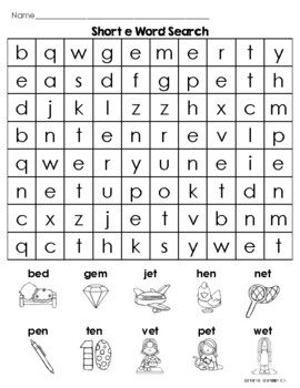 Short e Word Search by Leslie's Little Learners | TPT