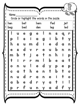 Short e cvc Word Searches by Shining and Sparkling in First | TpT
