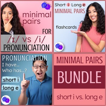 Preview of Short i Long e Minimal Pairs  Worksheets - Activities - Game - Flashcards BUNDLE