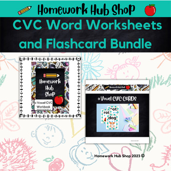 Preview of Short o Vowel CVC Workbook Black and White version and CVC Picture Word Cards