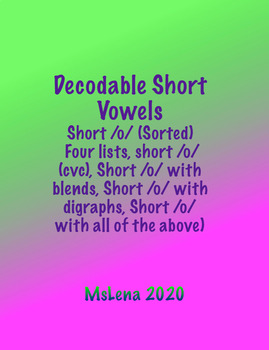 Preview of Decodable Short /o/ Word List (SORTED)