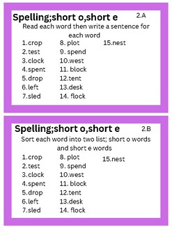 Preview of Short o and short e spelling activities