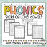Short and Long Vowel Phonics Printable Worksheet Activity