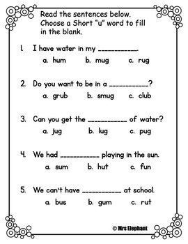 short u worksheets and activities cvc ccvc by mrs