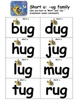 Preview of Free Short vowel word cards: short u