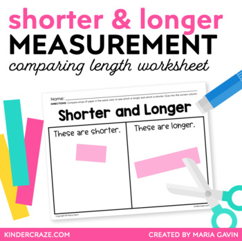 Preview of Comparing Length: Shorter and Longer Interactive Math Worksheet for Measurement