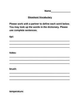 Preview of Shoshoni Native American Vocabulary Activity