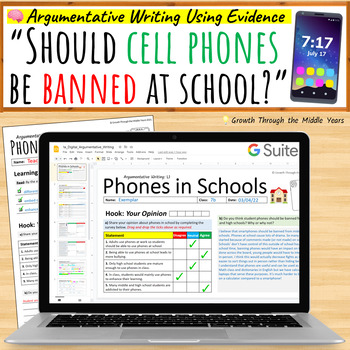 Preview of Should Cell Phones be Banned at School? Argumentative Writing (Digital & Print)