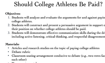 should college athletes be paid debate essay