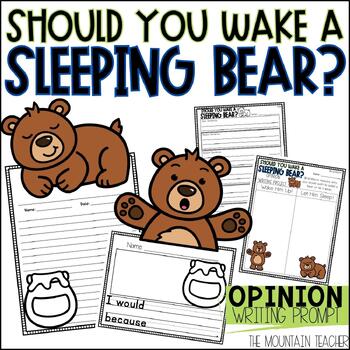 Preview of Should We Wake Up the Bear Opinion Writing Prompt & Bear Craft for Camping Theme