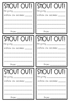 Shout Out Cards by Raegan Nakama Teachers Pay Teachers