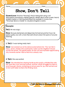 Show, Don't Tell: Descriptive Writing Practice Worksheet | TpT