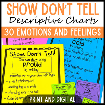Preview of Show Don't Tell Anchor Charts - Descriptive Writing Sentences for Show Not Tell