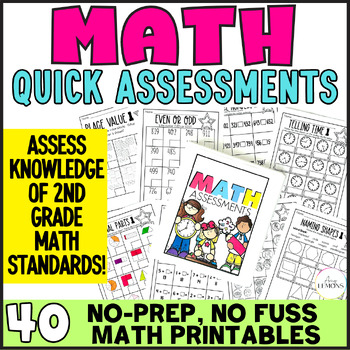 Preview of 2nd Grade Math Review & Assessments w/ No Prep Math Printables, Assess Standards