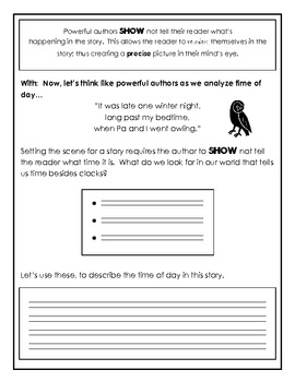 Show Not Tell Owl Moon Writing Activity by Miss Pullen | TPT