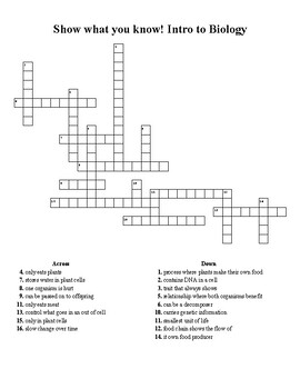 Show What You Know Crossword puzzle by Life Made EZ Biology TPT