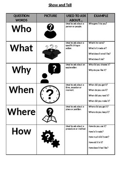 Show And Tell Questions Worksheets Teaching Resources Tpt