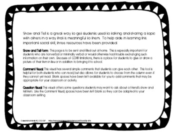 Show And Tell Worksheet With Visual Comment Question Supports By Slp Life