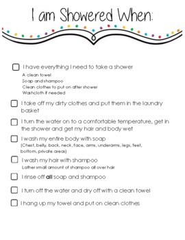 Preview of Shower Checklist