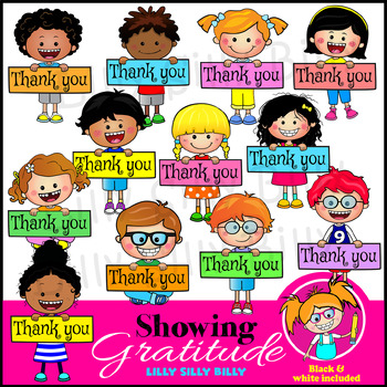 Preview of Showing Gratitude - Clipart in BLACK & WHITE/ full color. {Lilly Silly Billy}