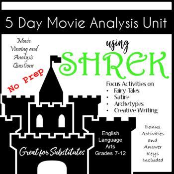 Preview of Shrek 5 Day Movie Analysis Unit, Substitute Friendly