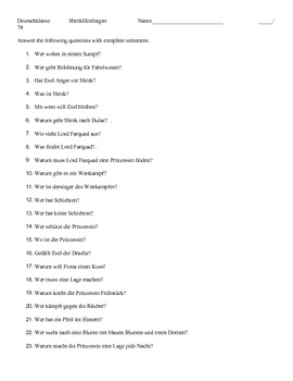 Preview of Shrek comprehension questions--German