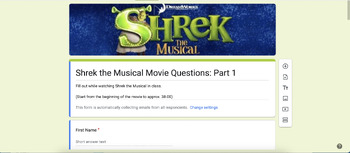 Preview of Shrek the Musical - Movie Questions