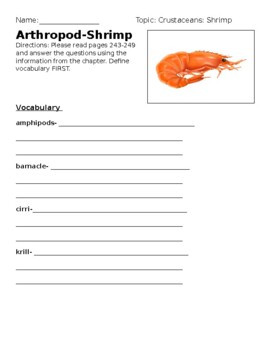 Preview of Shrimp Reading Comprehension-Compatible with Marine Science Textbook