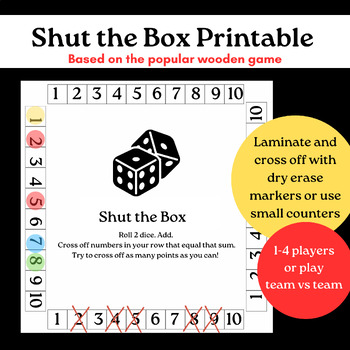 Square SHUT THE BOX GAME, For Educational Purpose