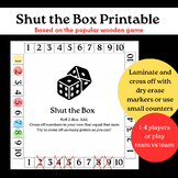 Shut the Box Math Game Printable, addition, multiplication