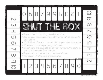 Preview of Shut the Box Printable Board Game