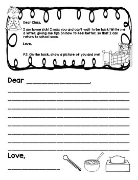 At Home Sick / Absent Teacher Letter to Class Writing Prompt | TPT