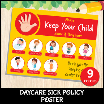 Preview of Sick Policy Poster For Daycares, Centers, Preschools | Childcare Sickness Signs