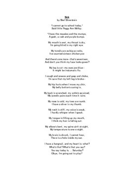 Sick by Shel Silverstein Poem and Questions by Karen's Creations