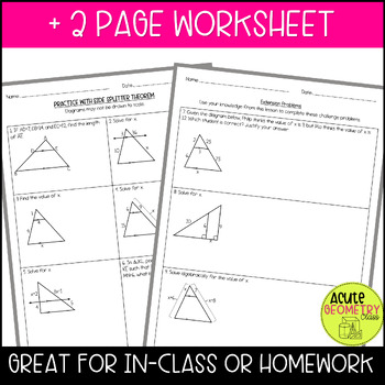Side Splitter Theorem Notes and Worksheet by Acute Geometry Class