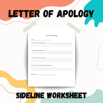 Preview of Sideline Assignment - Letter of Apology Worksheet