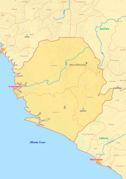 Preview of Sierra Leone map with cities township counties rivers roads labeled
