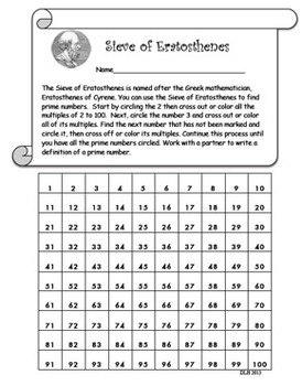 Sieve of Eratosthenes by Dianna Holden Teachers Pay Teachers