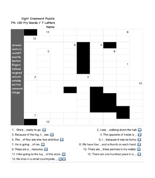 Sight Crossword Puzzle (7th 100 Fry Words / 7 Letters) by Jon Coley
