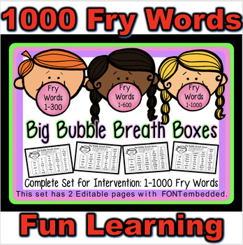 Preview of Sight/Fry Words 1-1000 Fluency Intervention Editable Breath Boxes Activity