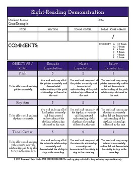 Preview of Sight-Reading Assessment Rubric for Choir Programs