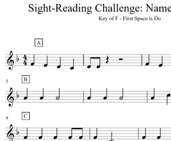 Preview of Sight Reading Name that Tune