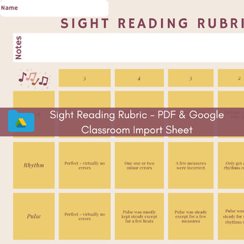 Preview of Sight Singing Grading Rubric - PDF & Google Classroom Import Sheet