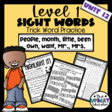 Sight/Trick Word Practice Pack (Level 1, Unit 12)