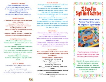 Preview of Parent Resource- Sight Word Activites Brochure & More