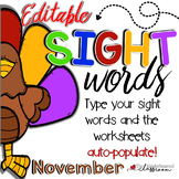 Sight Word Activities Games and more!!! November - Editable!!!