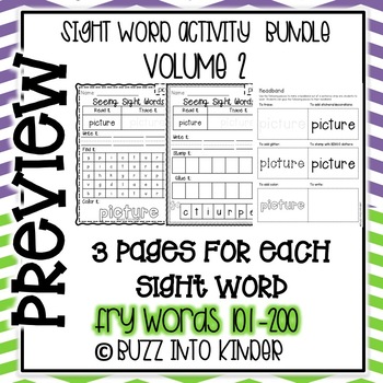 Sight Word Activities 101-200 Bundle! Volume 2 by Buzz Into Kinder