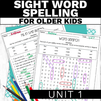 Preview of Sight Word Activities for Special Education Sight Word Spelling Practice Unit 1