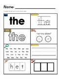 Sight Word Activity Sheets-Fry Words 1-20