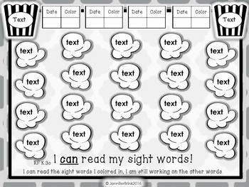 Preview of Sight Word Assessment: Popcorn Themed  * Editable *
